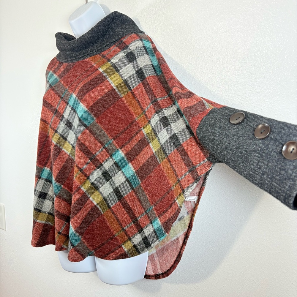Chris & Carol Multicolor Plaid Cowl Neck Artsy Boho Lagenloom Poncho Sweater 2XL - Picture 5 of 15